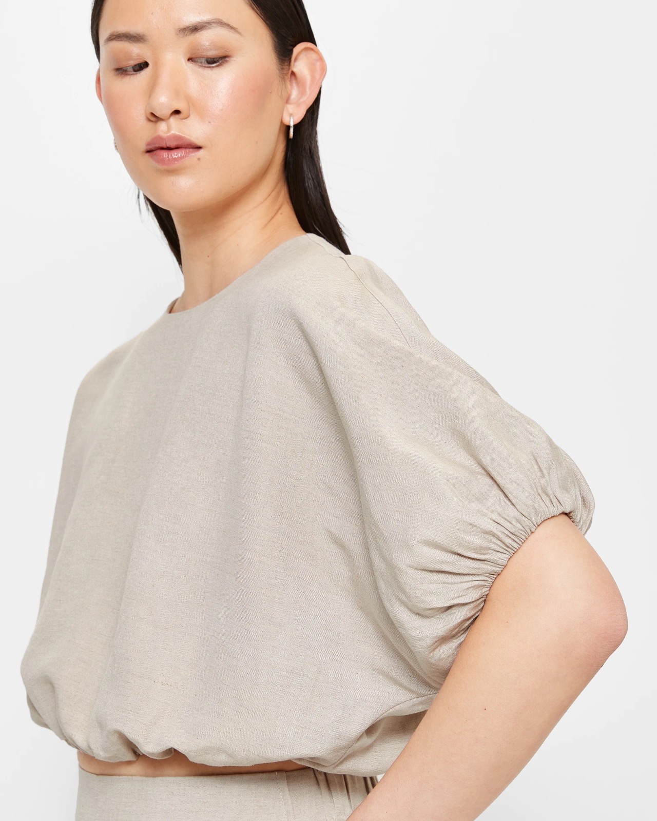 Linen Blend Balloon Sleeve Top - Preview 5 of 5
