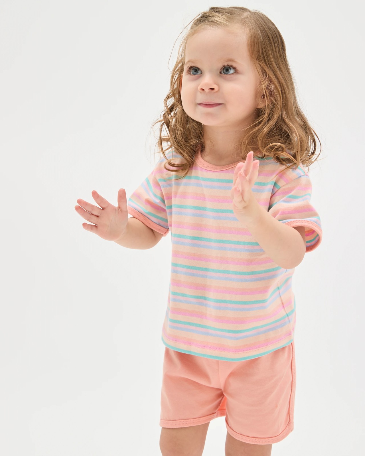 Baby Organic Cotton T-Shirt & Shorts Set - Peach stripe 2 of 6