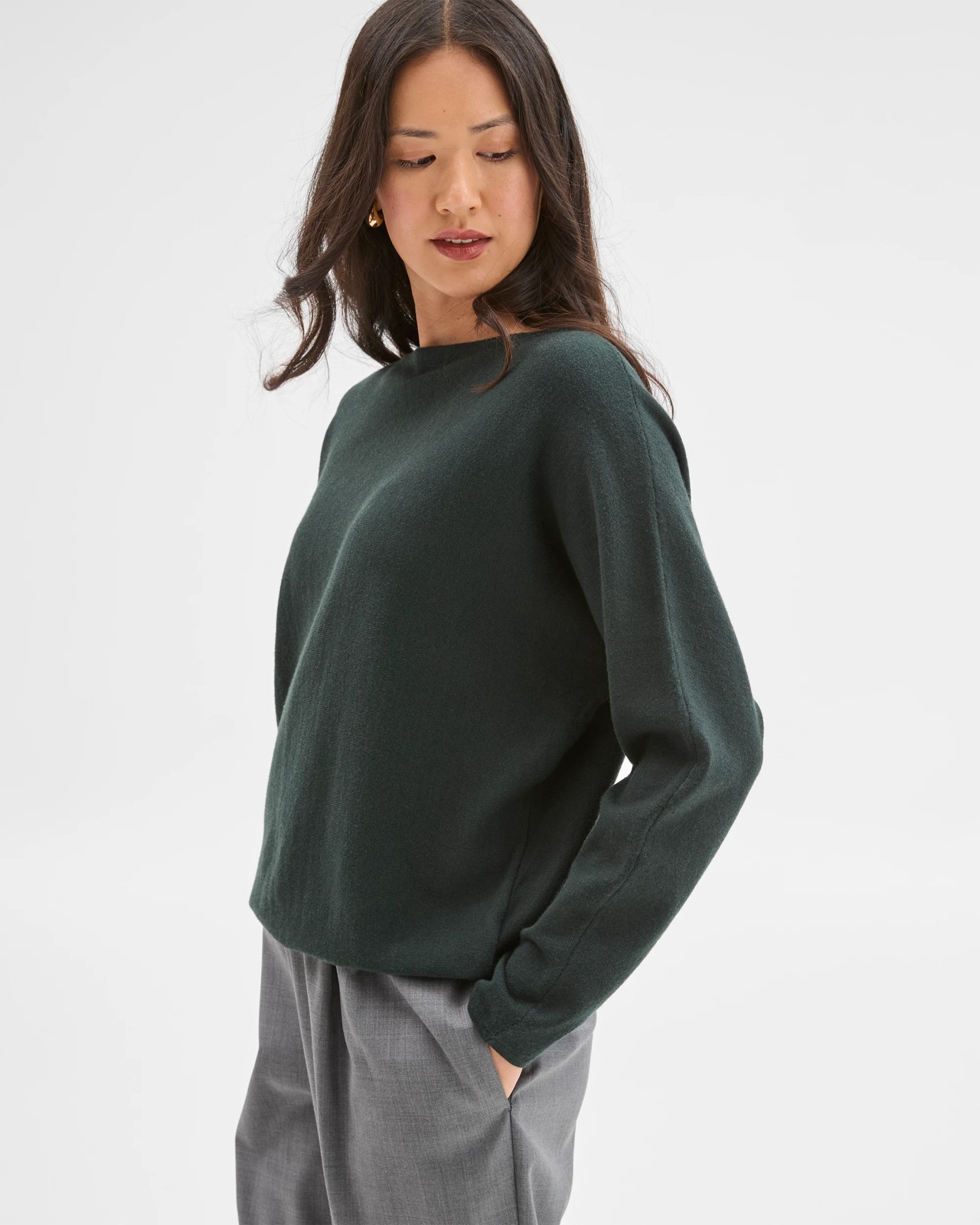 Preview Dolman Sleeve Boat Neck Knit Sweater - Mid Jade 3 of 6