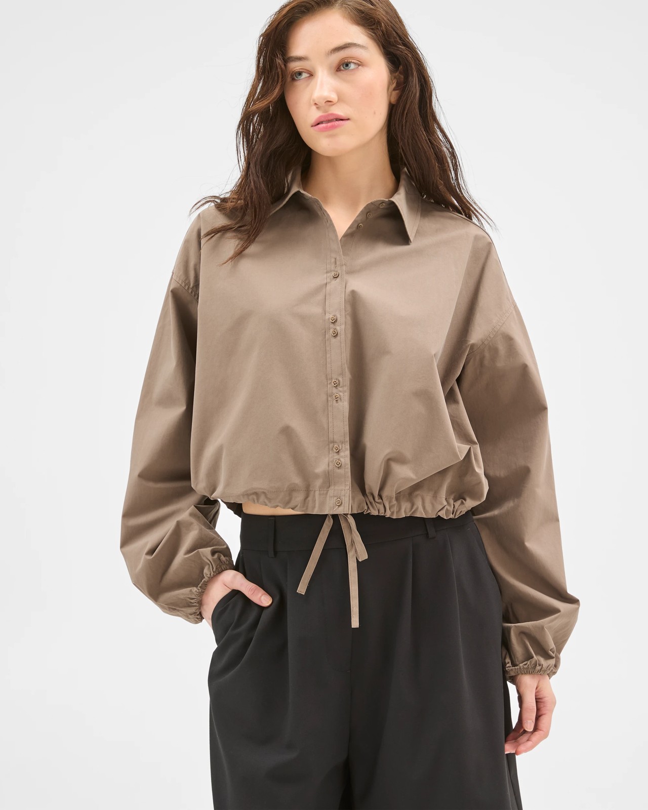 Lily Loves Australian Cotton Cropped Bubble Shirt - Smoked Taupe 4 of 5