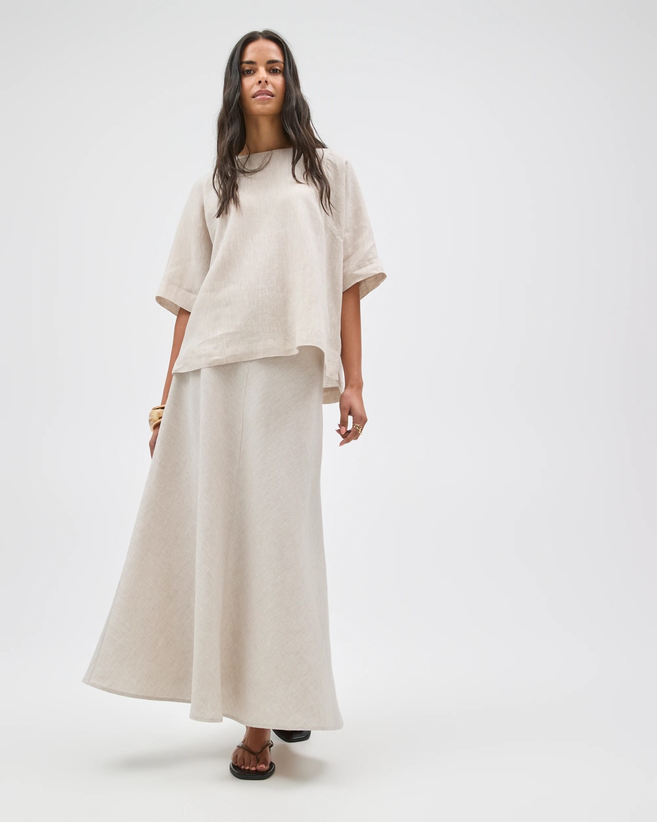 European Linen Seamed T-Shirt  - Flax 2 of 5