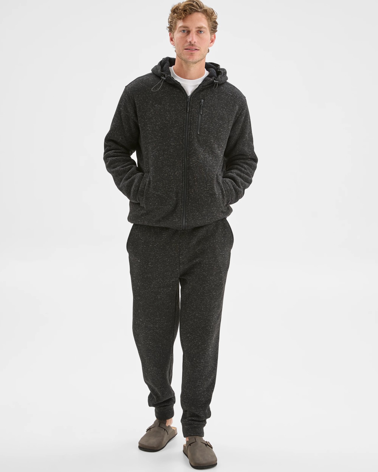 Teddy Lined Zip Through Fleece Hoodie - Black Marle 4 of 6