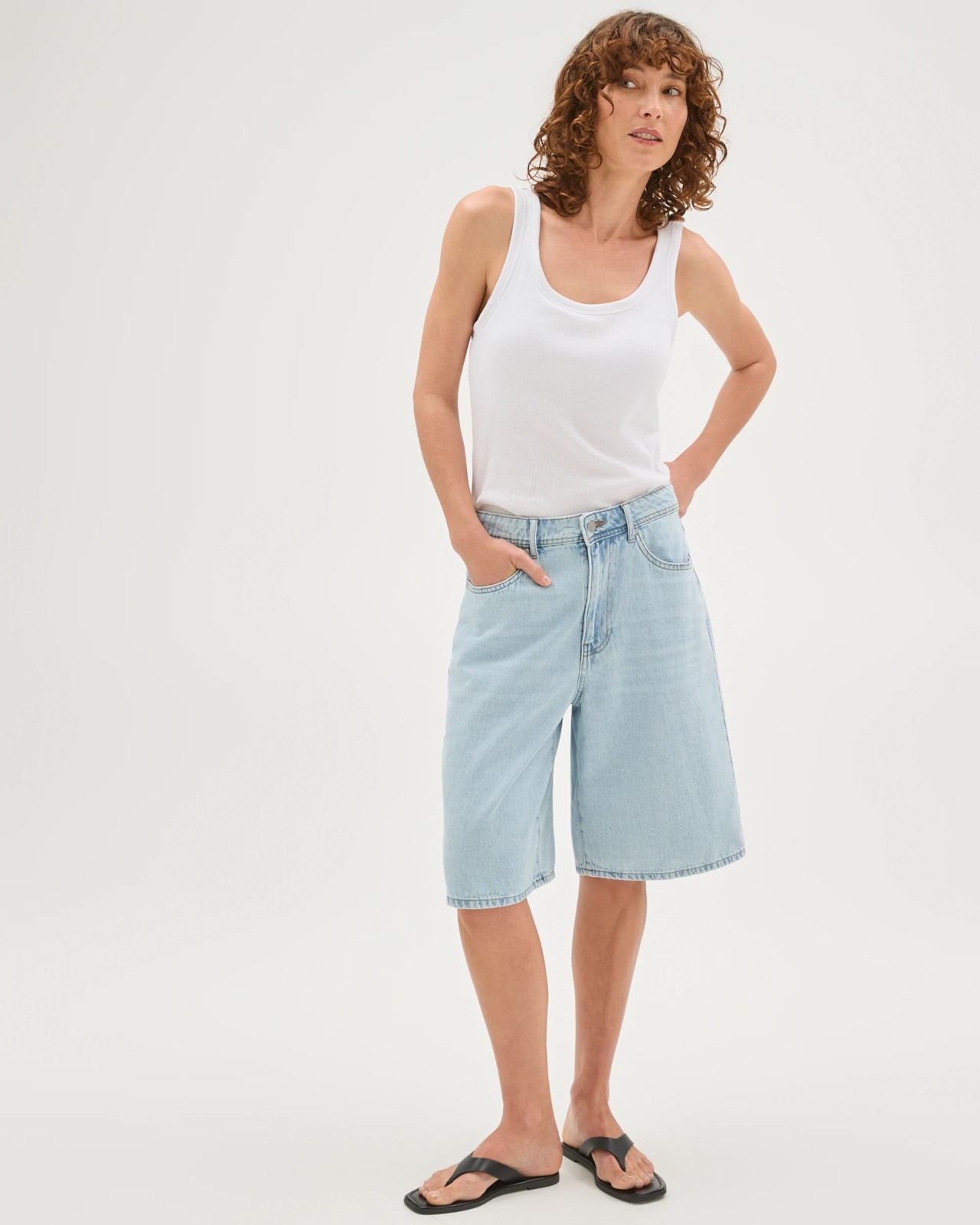 Australian Cotton Blend Scoop Neck Tank Top with Shelf Bra - White 3 of 6