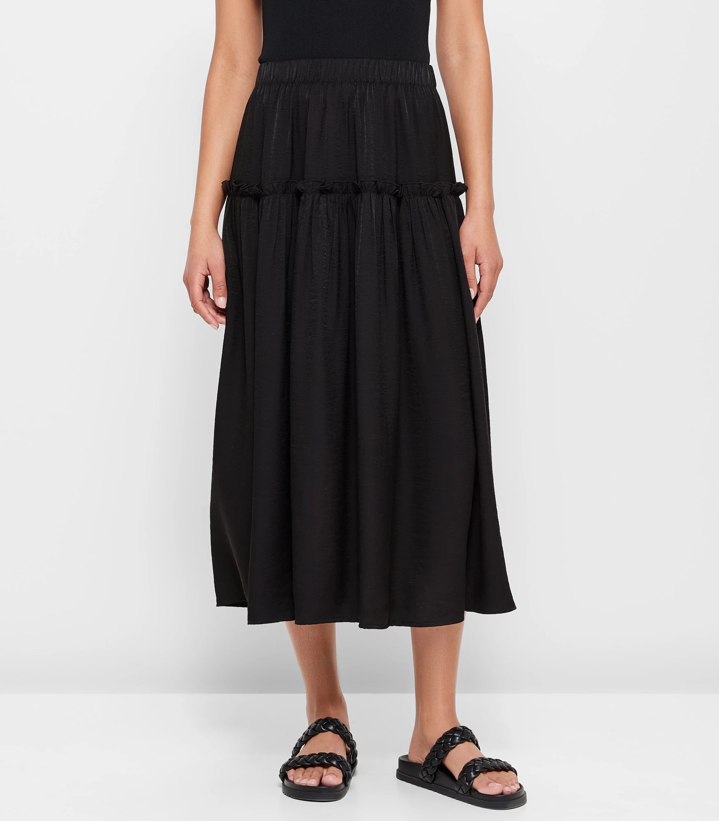 Frill Tiered Midi Skirt - Preview - Black | Target Australia