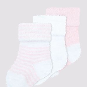 Baby Velour Turn Over Cuff Sock 3 Pack - Underworks -Pink