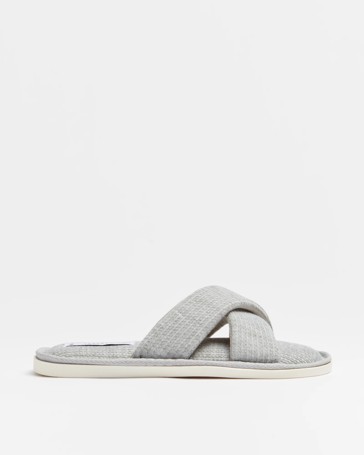 Womens Waffle Jersey Slipper Scuff - Hayley