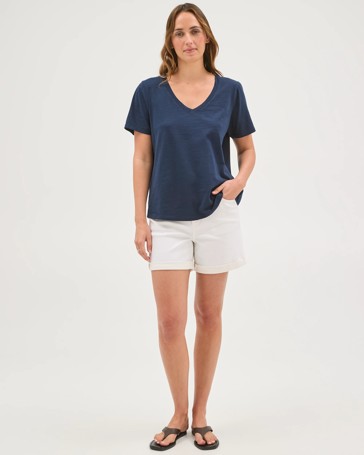 Australian Cotton Slub Relaxed V-Neck T-Shirt