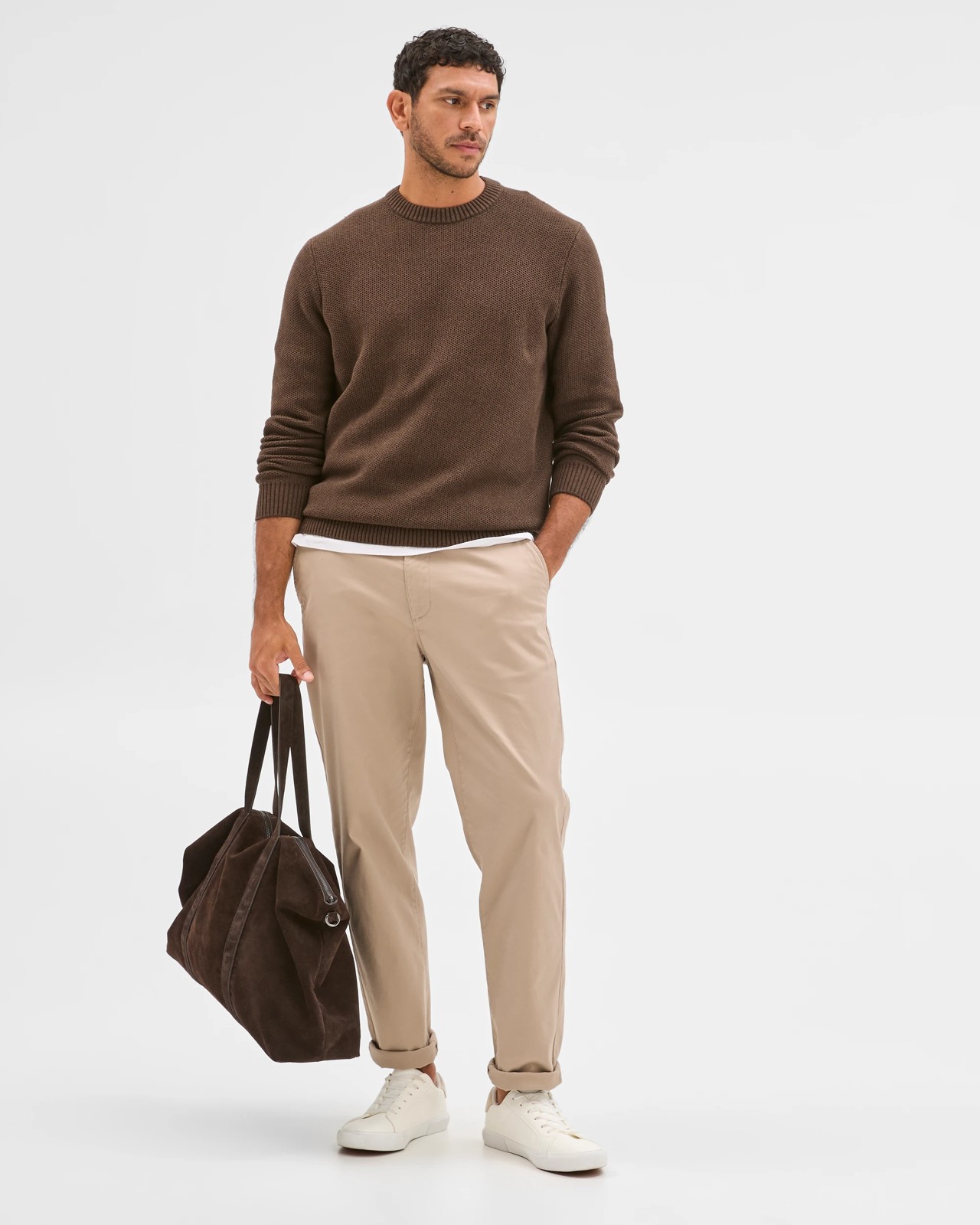 Australian Cotton Midweight Honeycomb Knit Sweater - Chocolate 5 of 6