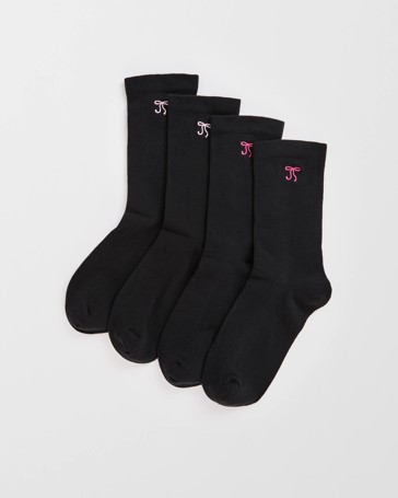 Australian Cotton Blend 4 Pack Bow Embroidery Crew Socks