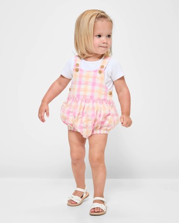 Baby Shortall & Tee Set 2 Piece - Pink/Peach Check