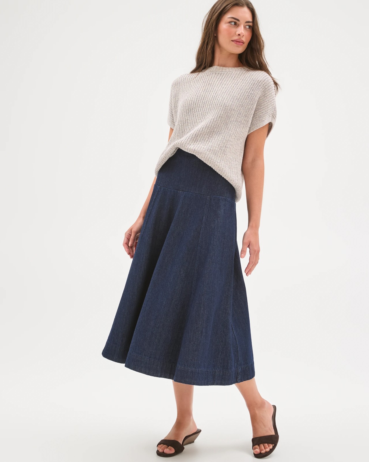 Petites Drop Waist Denim Maxi Skirt 3 of 5
