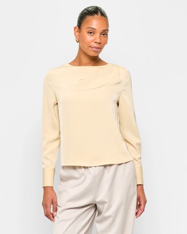 Long Sleeve Gathered Shoulder Blouse - Preview