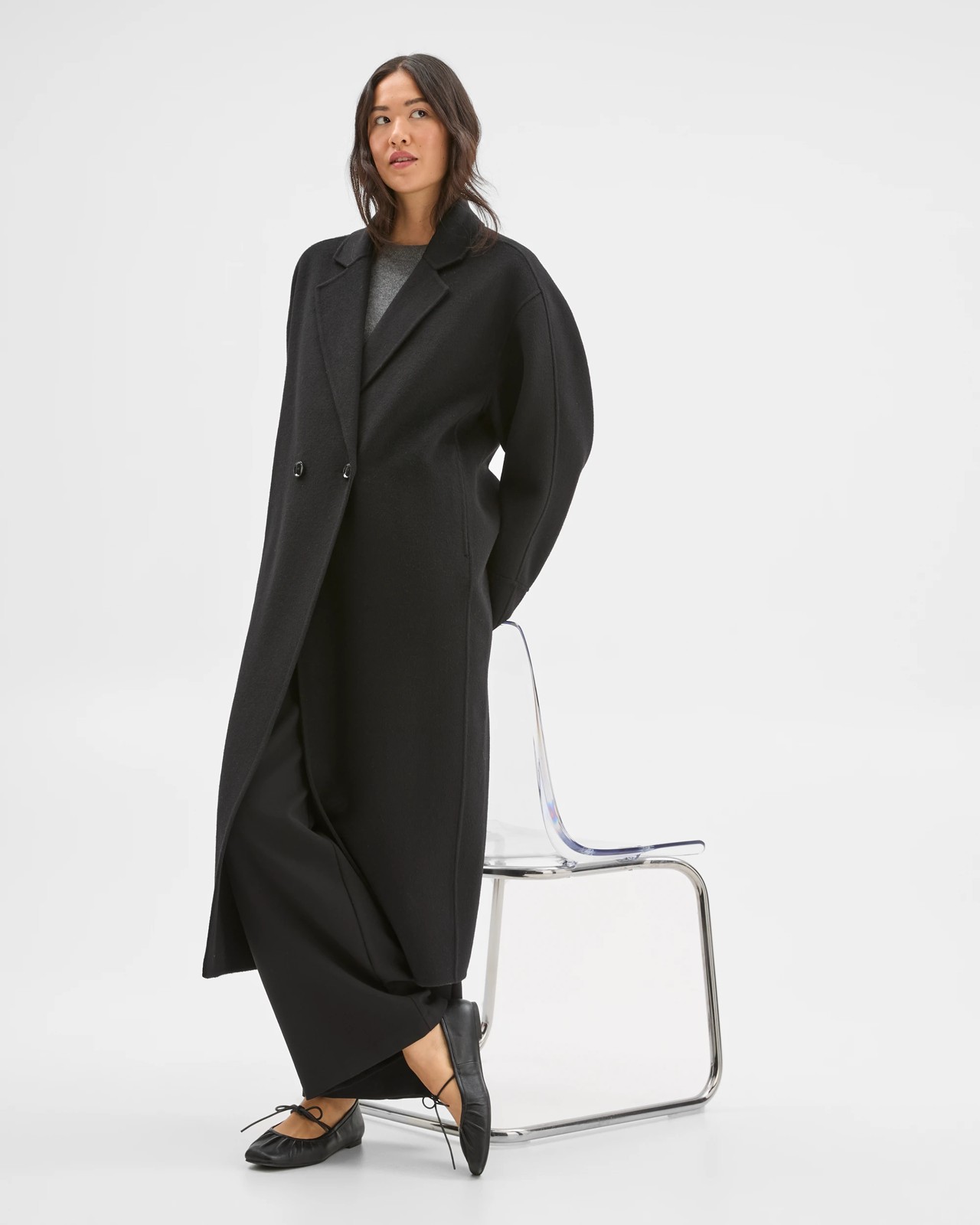 Preview Wool Blend Double Breasted Cocoon Coat - Black 3 of 5