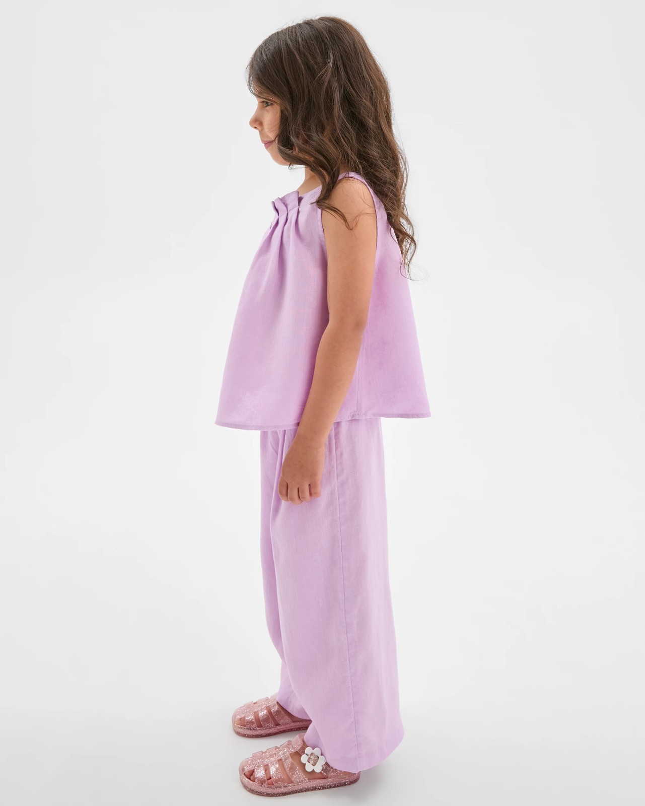 European Linen Wide Leg Co-Ord Pants - Purple 3 of 6