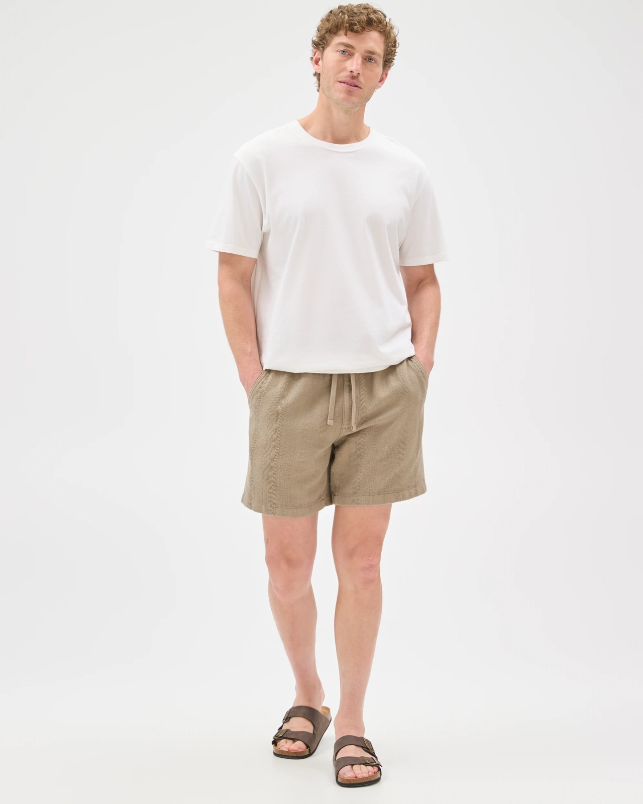 Australian Cotton Textured Stripe Shorts - Mushroom 2 of 6