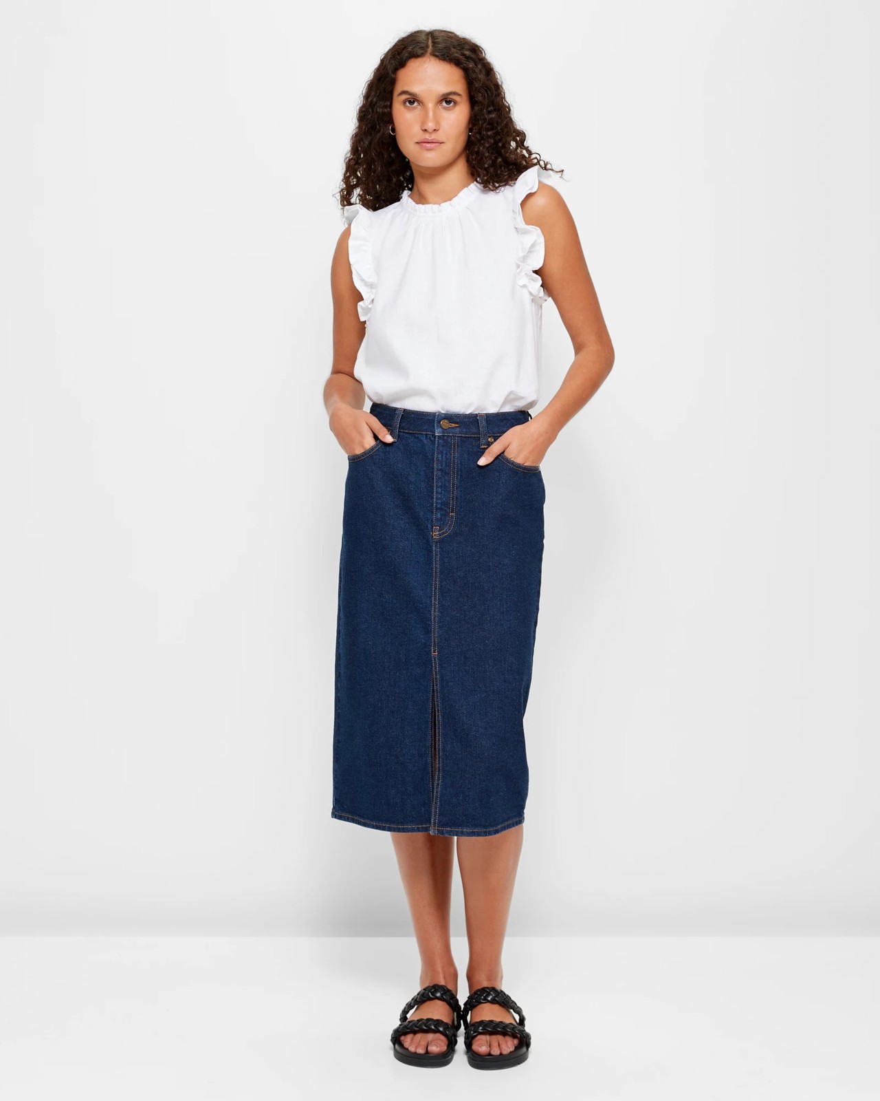 Linen Blend Sleeveless Frill High Neck Top 2 of 5