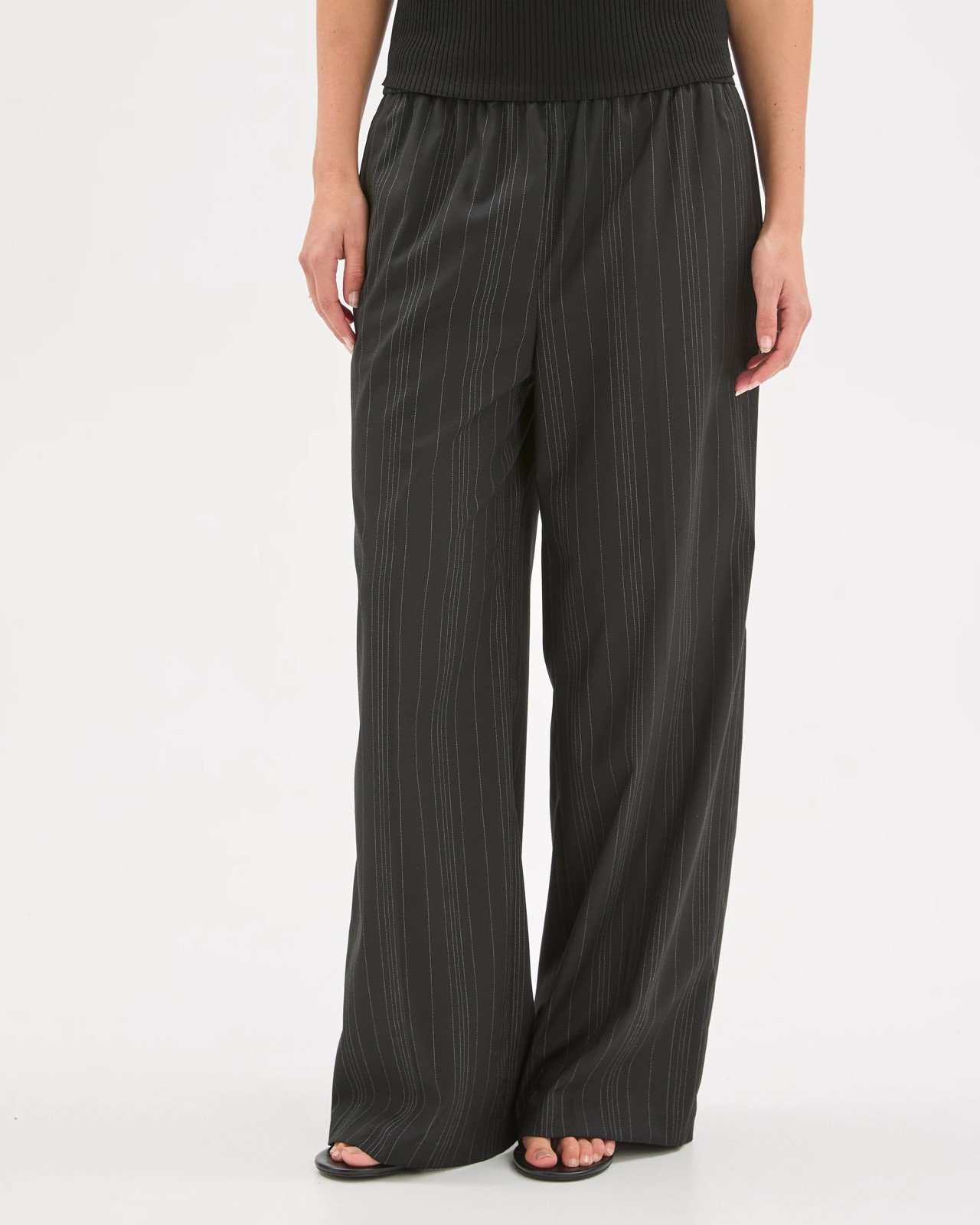 Preview Elastic Waist Tailored Pants - Black Broken Stripe 5 of 5