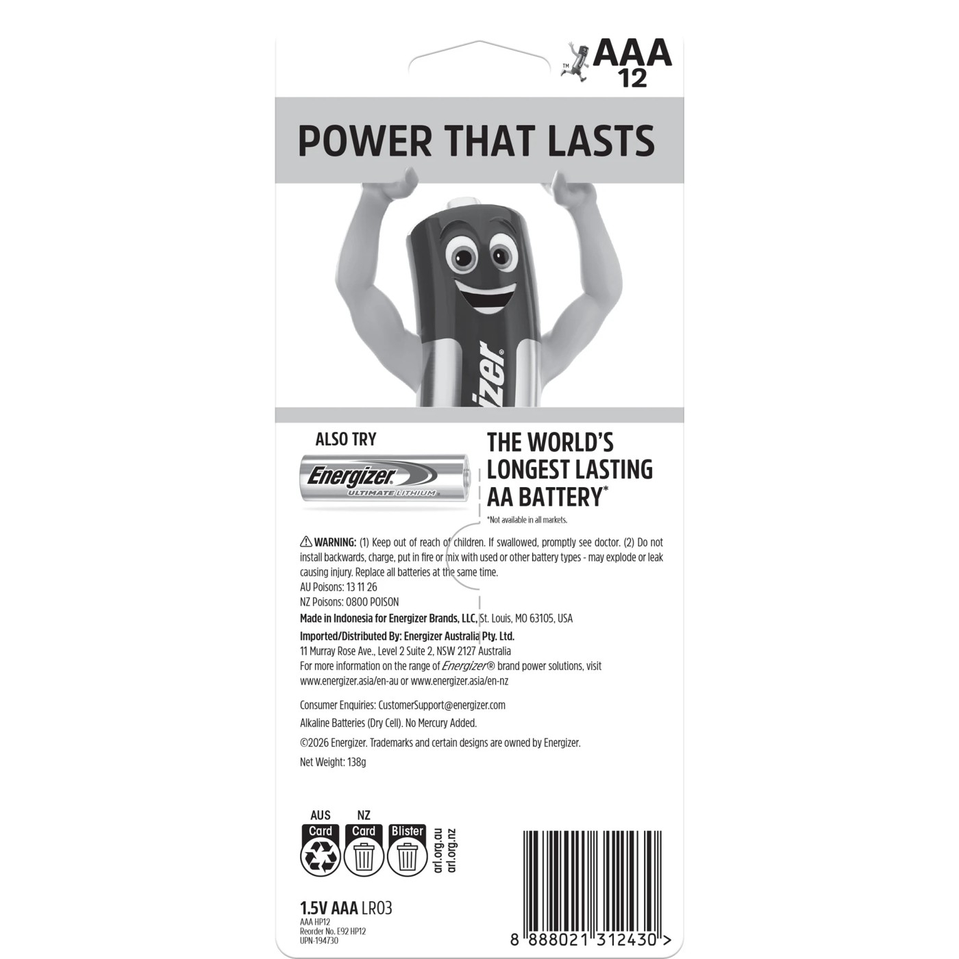 12 Pack Energizer Power AAA Alkaline Batteries Value Pack 2 of 6