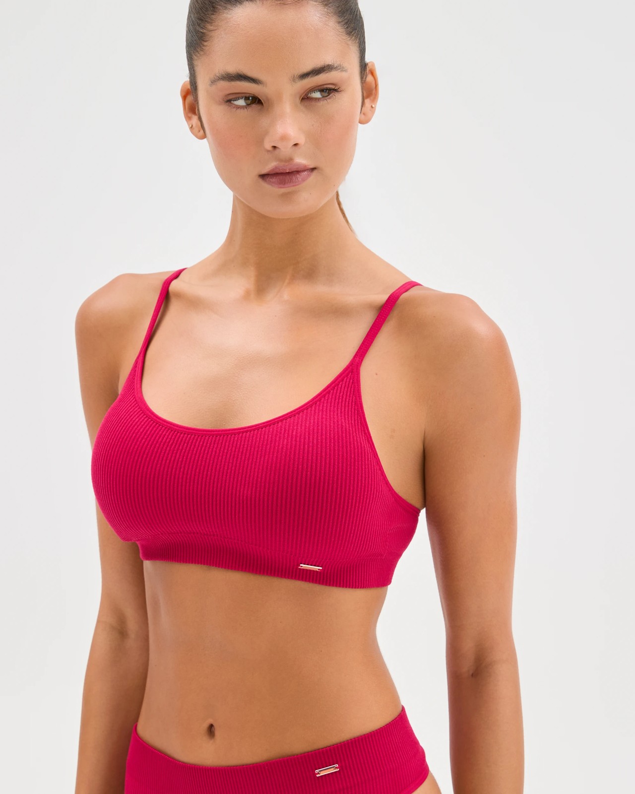 Lily Loves Ribbed Seamfree Strappy Crop Top - Wineberry 3 of 5