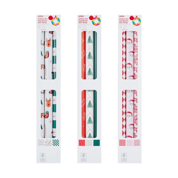 3 Pack 4m Christmas Gift Wrap, Assorted - Anko