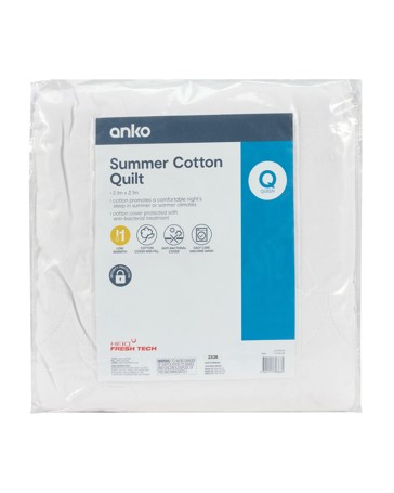 Anko Low Warmth Summer Cotton Quilt - Queen Bed - White
