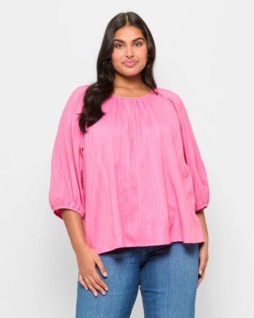 Plus Size 3/4 Puff Sleeve Blouse