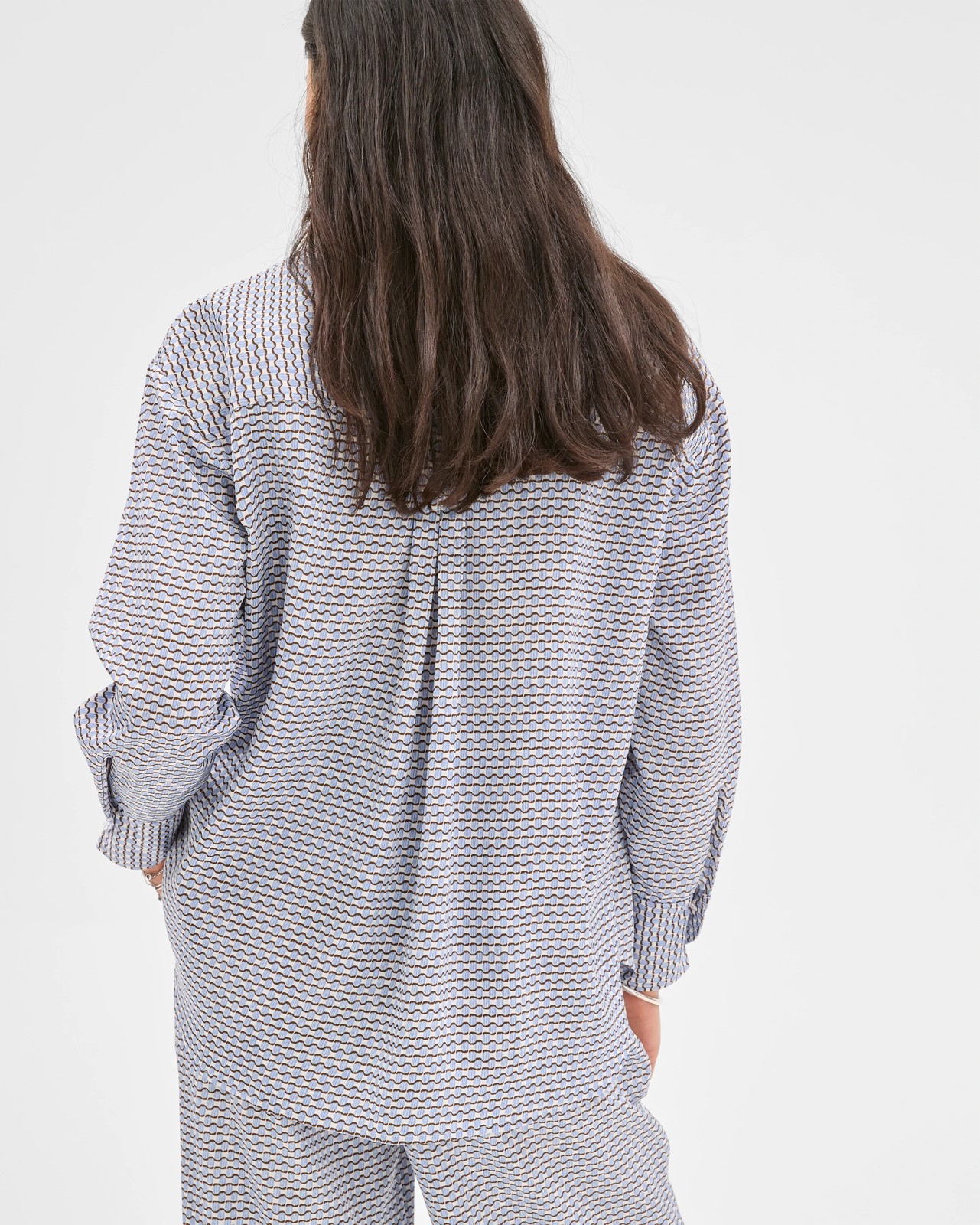 Preview Long Sleeve Set Dressing Shirt - Blue Mist Micro Geo 6 of 6