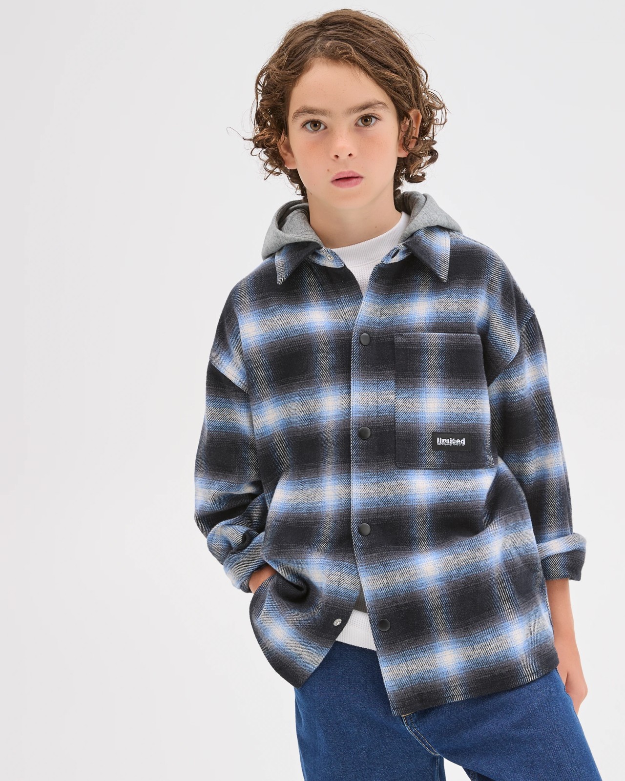 Australian Cotton Heavy Flannelette Hooded Shirt - Blue Check 4 of 6