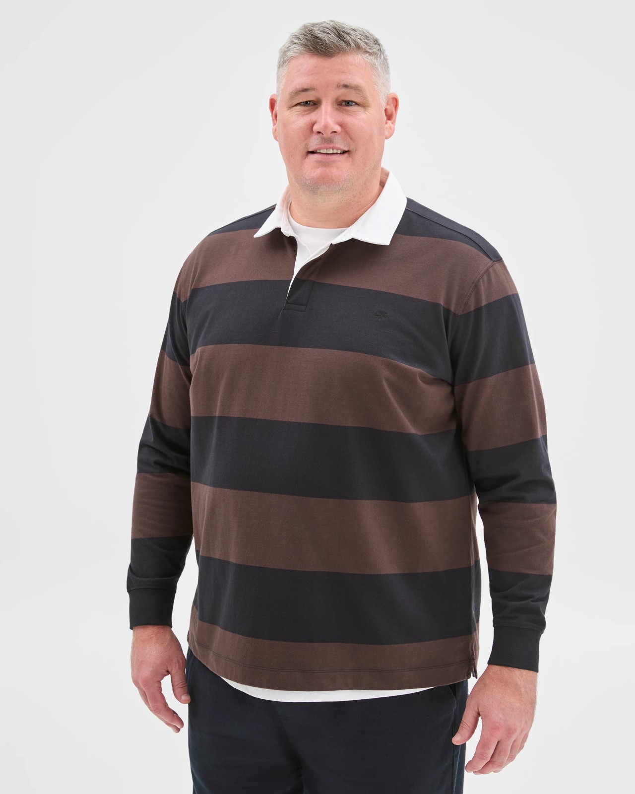 Plus Size Australian Cotton Long Sleeve Rugby Polo Top - Choc Black 6 of 6