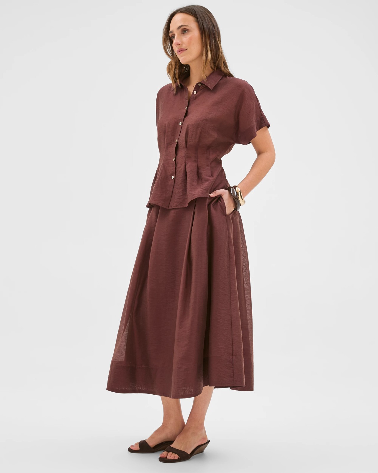 Preview Toni Panelled Midi Skirt - Dark Chocolate 2 of 5