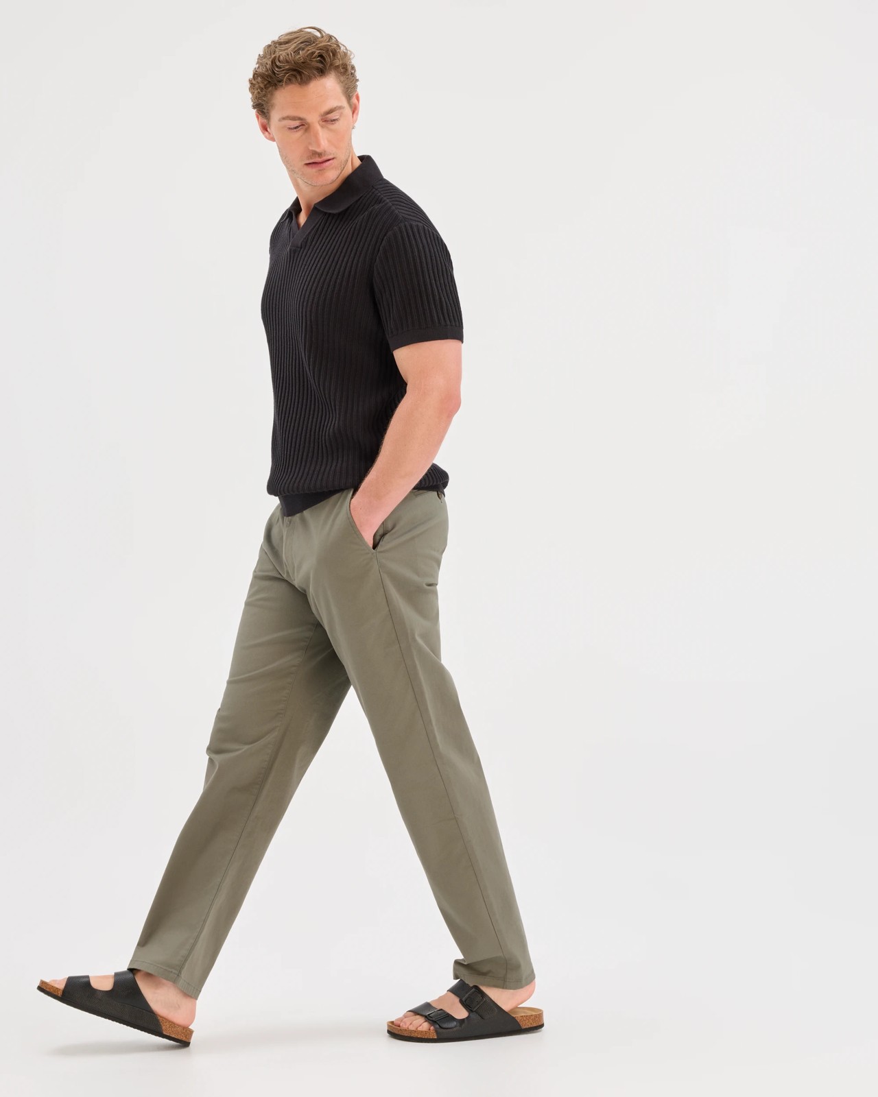 Australian Cotton Relaxed Fit Chino Pants  - Basil 3 of 6
