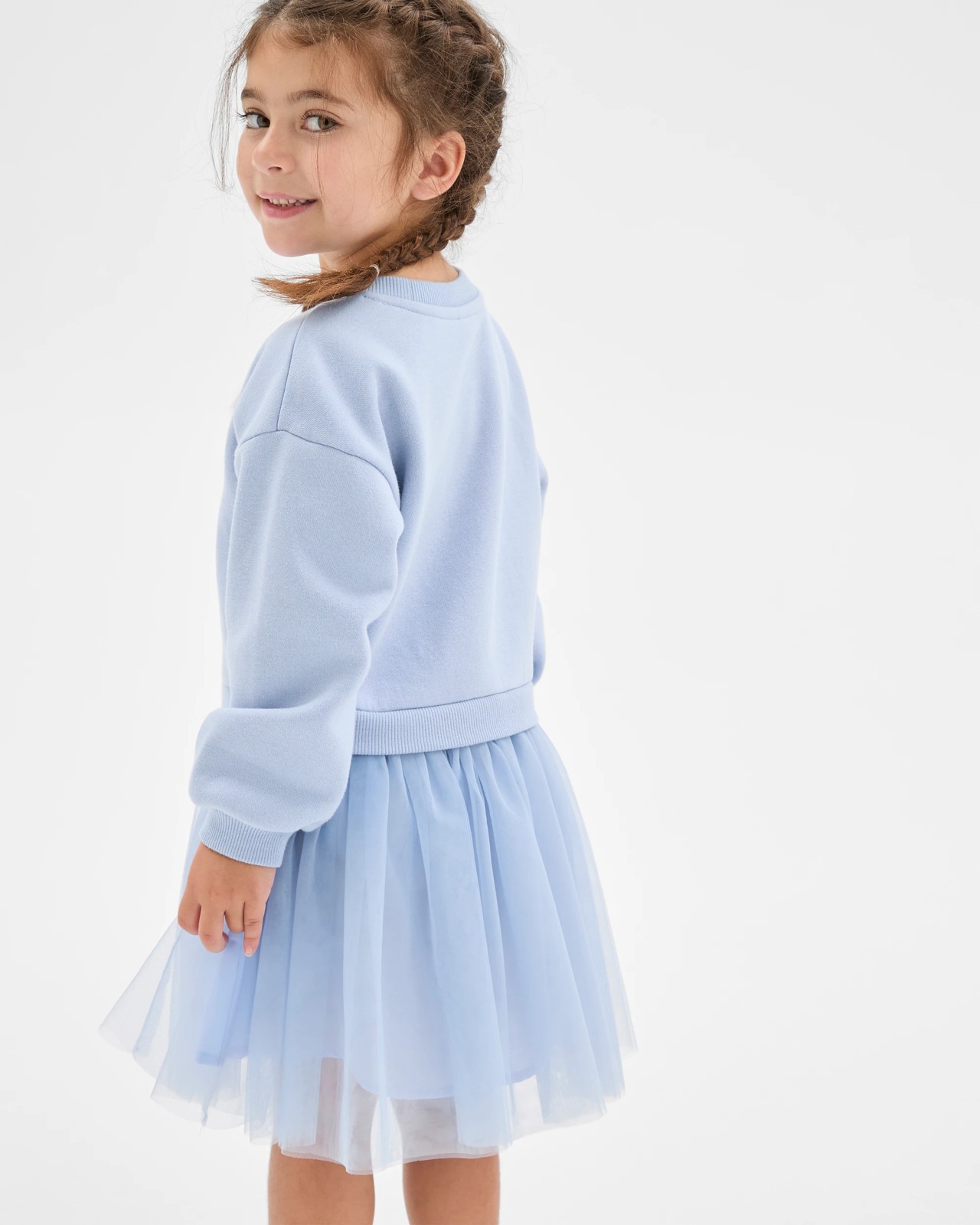 Australian Cotton Blend Fleece Tulle Jumper Dress - Blue Flower 3 of 6