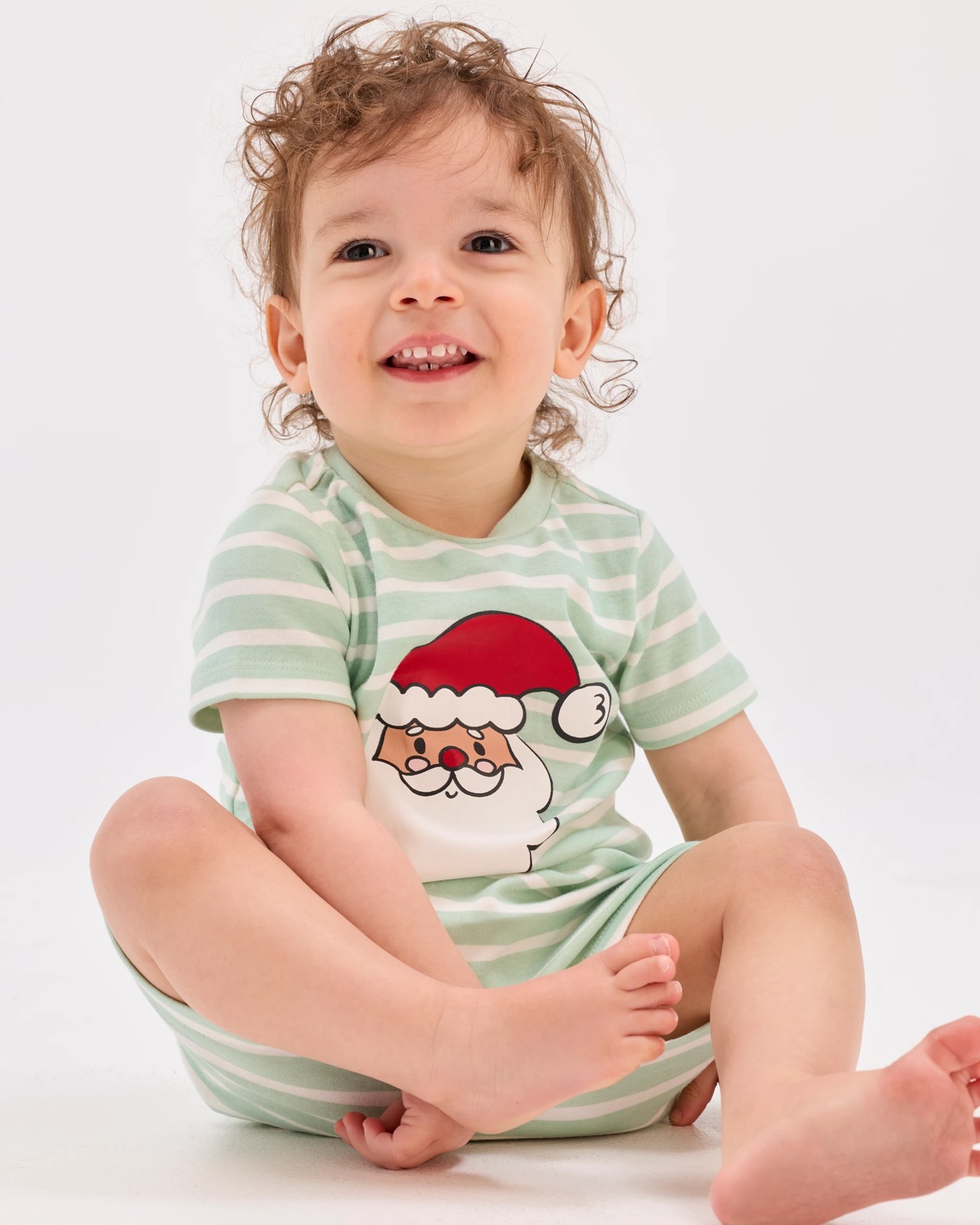 Christmas Interlock Pyjama Set - Green/White Santa 3 of 5