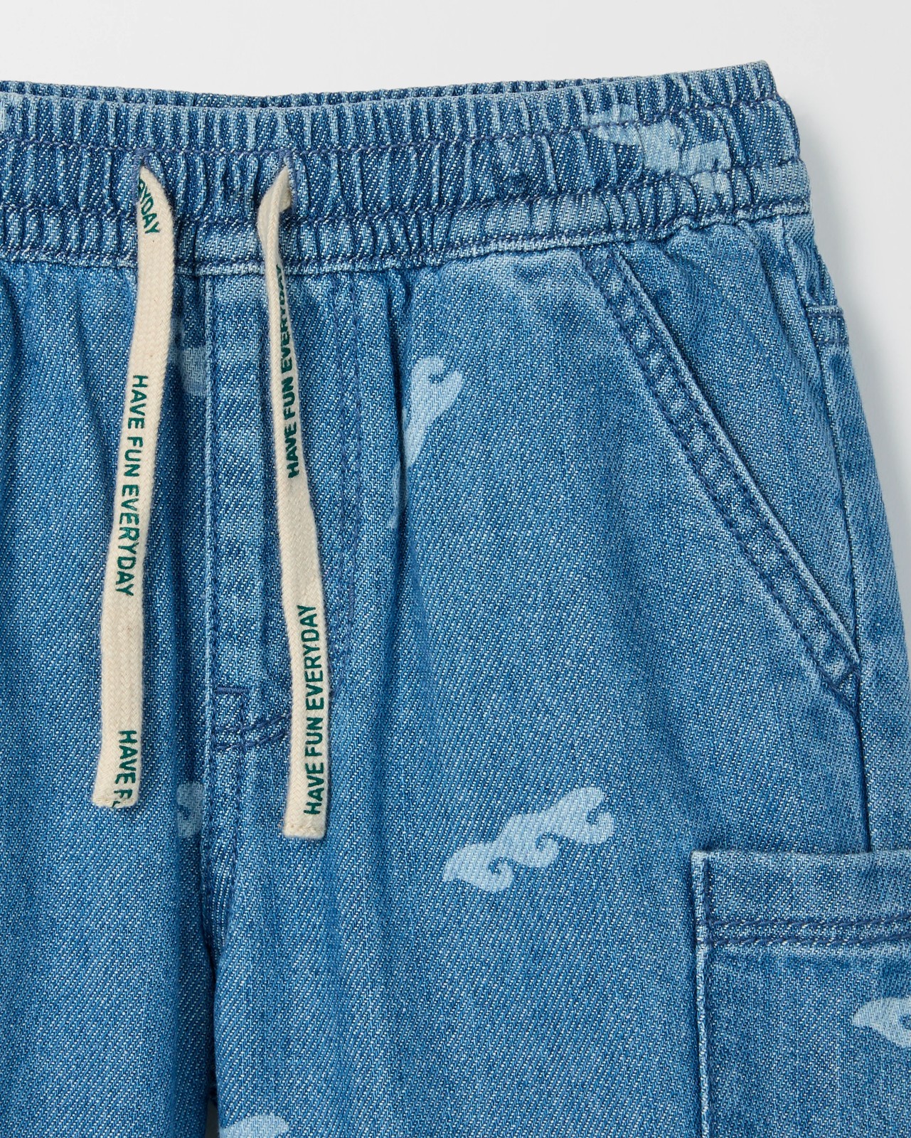 Pull On Denim Volley Shorts - Mid Wash Bleach Print 2 of 2
