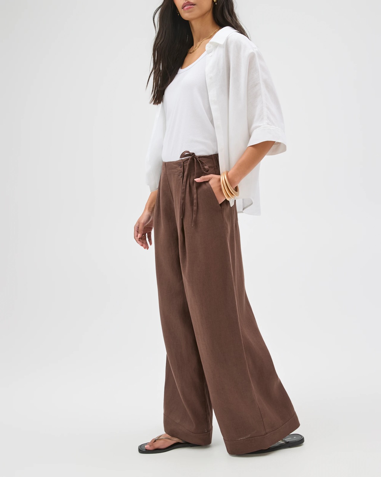 European Linen Wrap Pants - Coffee Bean 4 of 6