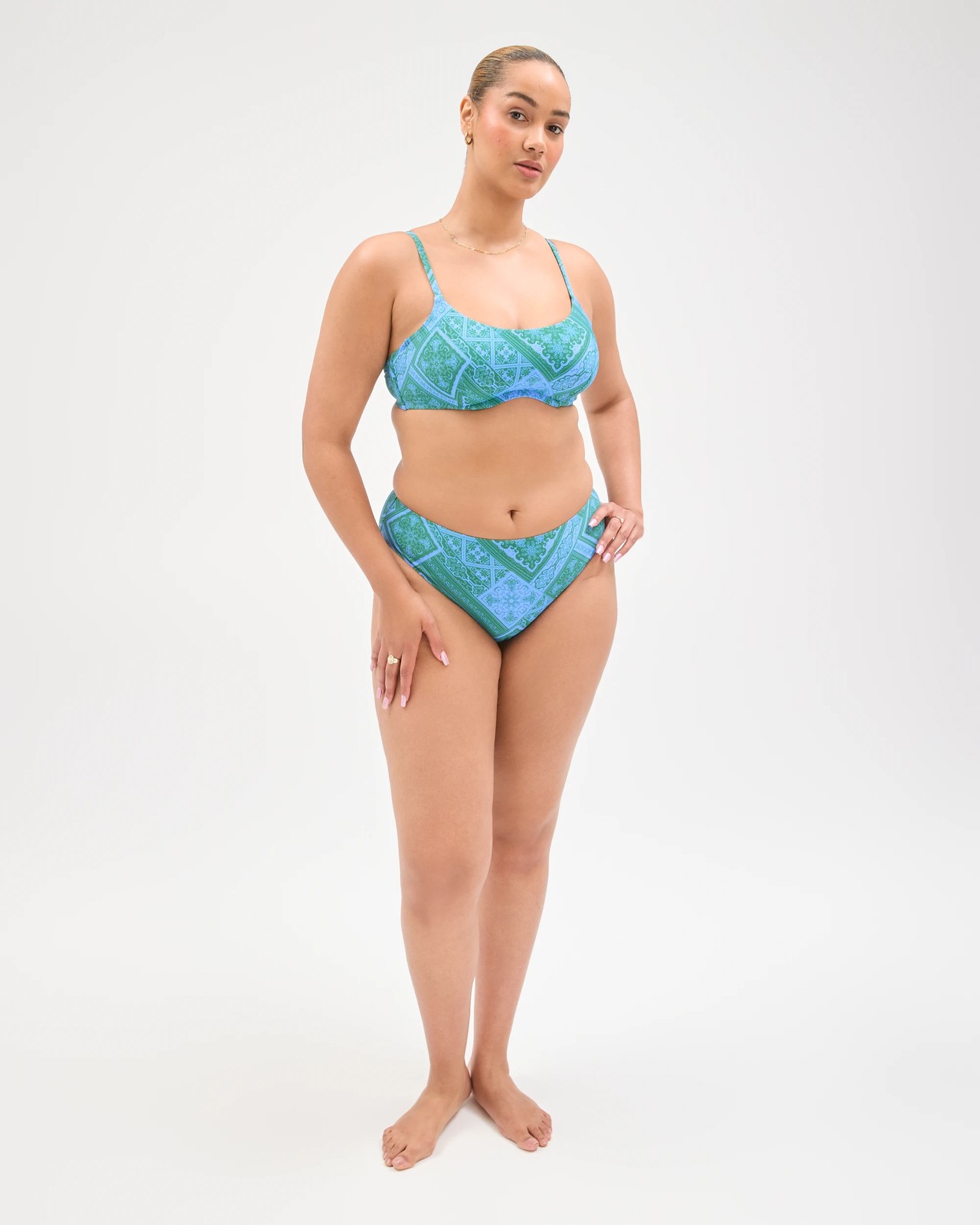 Shape Your Body High Waisted High Cut Swim Bikini Bottoms - Tile Print 6 of 6