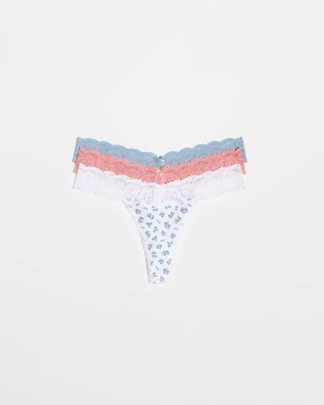 Womens Australian Cotton & Lace G-String Briefs 3 Pack