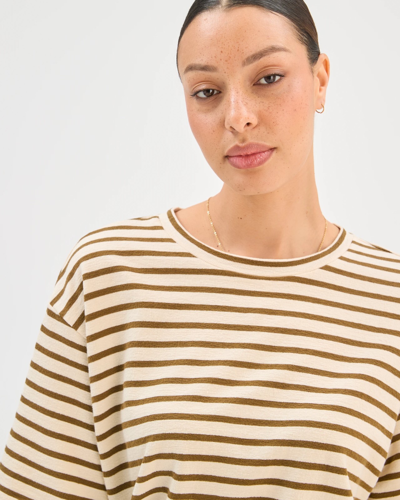 Australian Cotton Textured Tie Hem T-Shirt - Cloud Dancer Moss 4 of 5