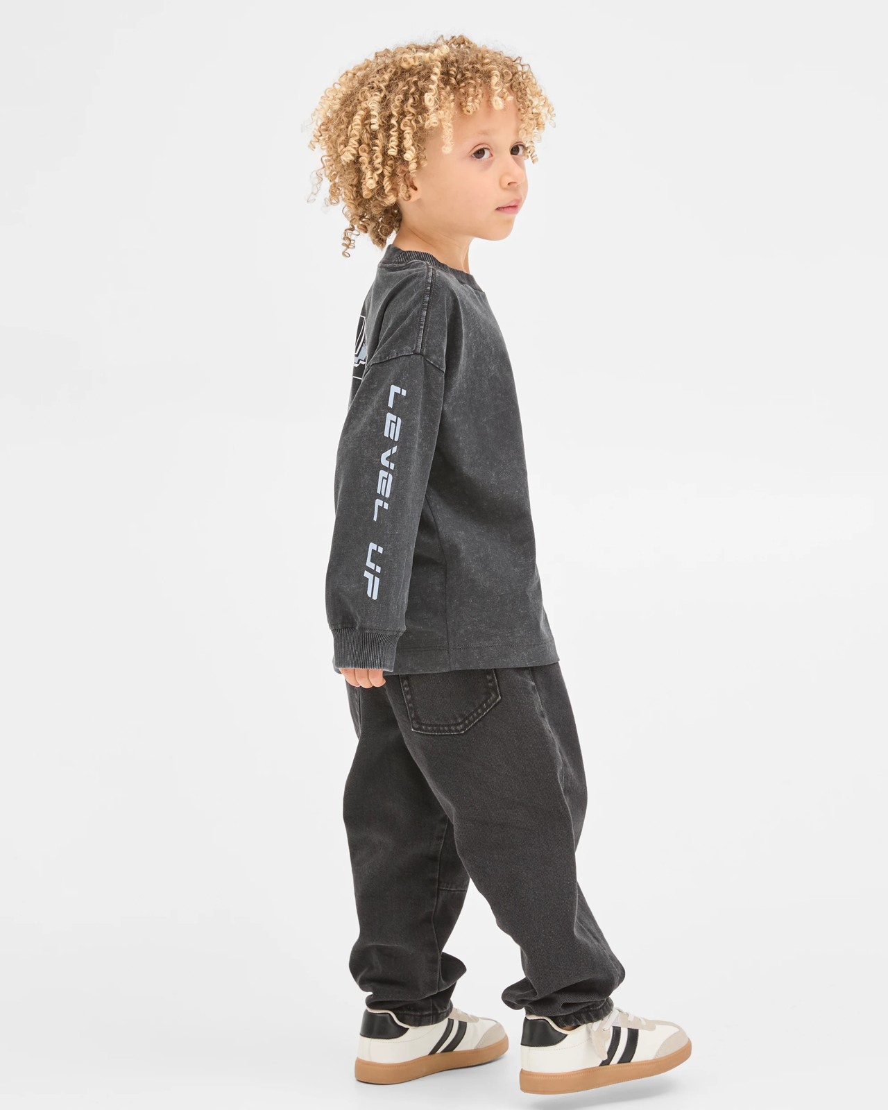 Australian Cotton Long Sleeve Washed Print T-Shirt - Gamer Washed Black 3 of 5