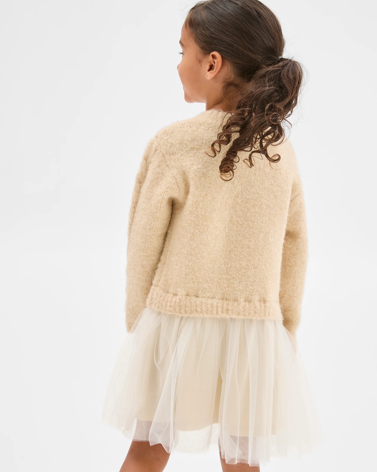 Long Sleeve Knit Sweater Tulle Embroidered Dress - Gardenia Cream 4 of 6