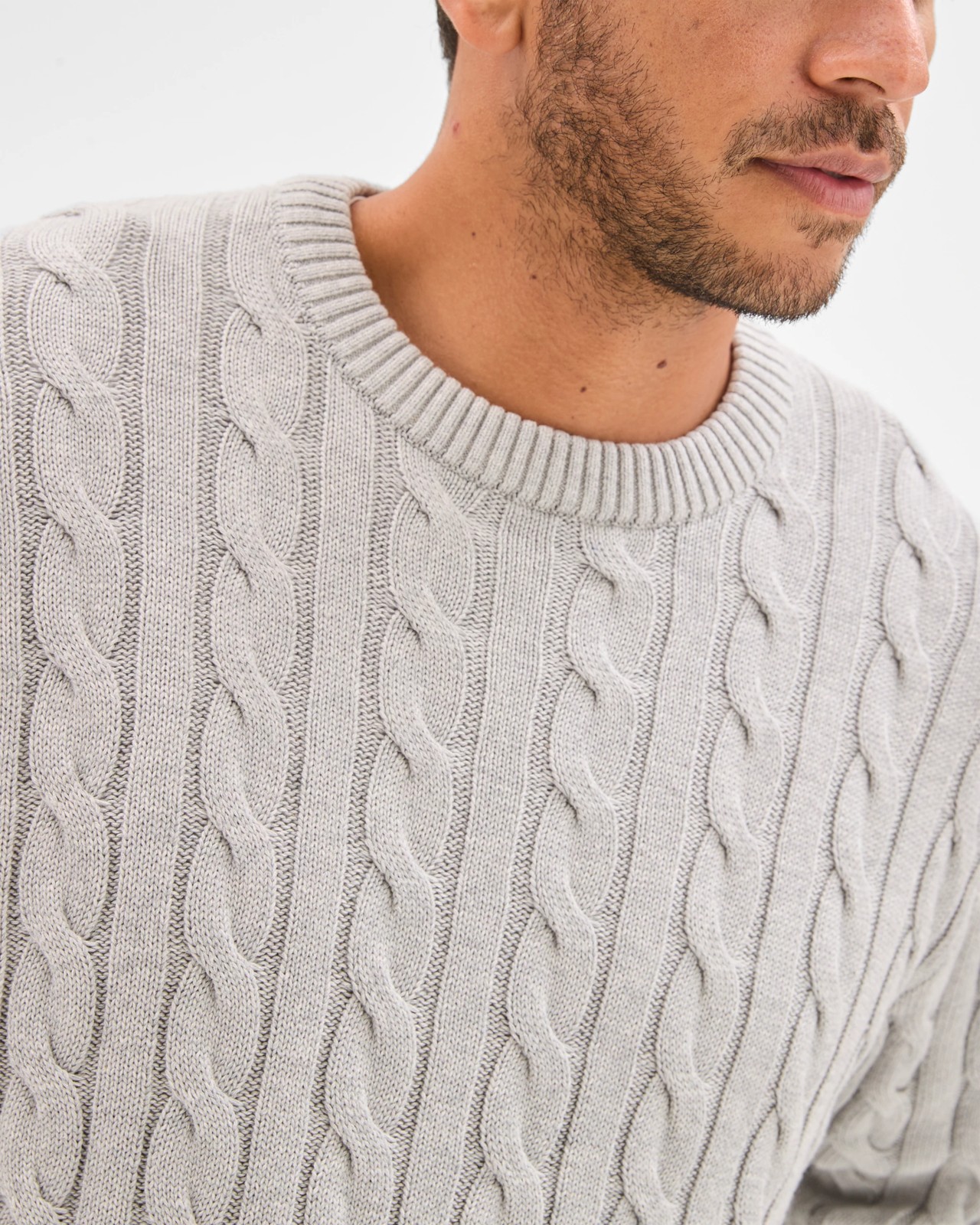 Australian Cotton Midweight Cable Knit Sweater - Grey Marle 5 of 6