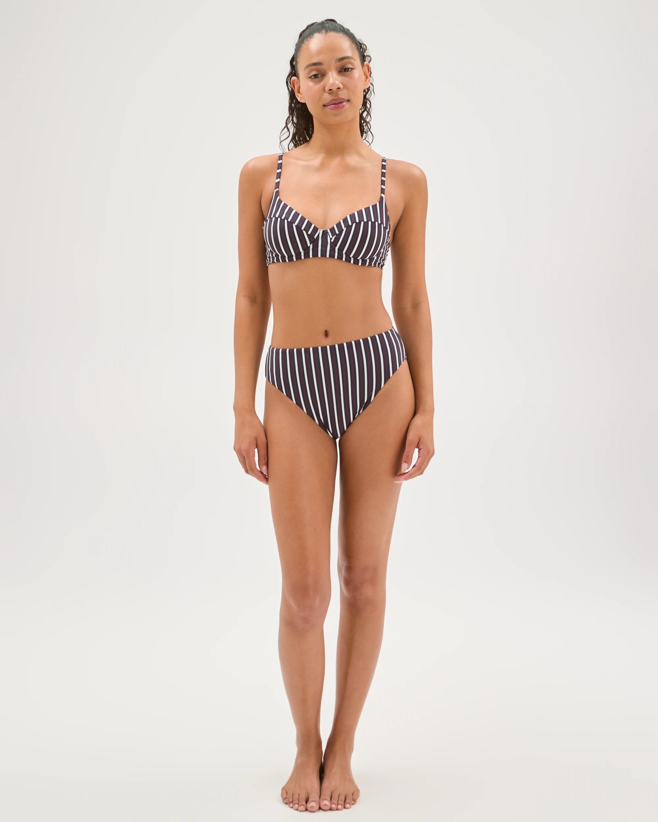 Shape Your Body High Waisted High Cut Swim Bikini Bottoms - Navy Cinnabar Stripe 2 of 5