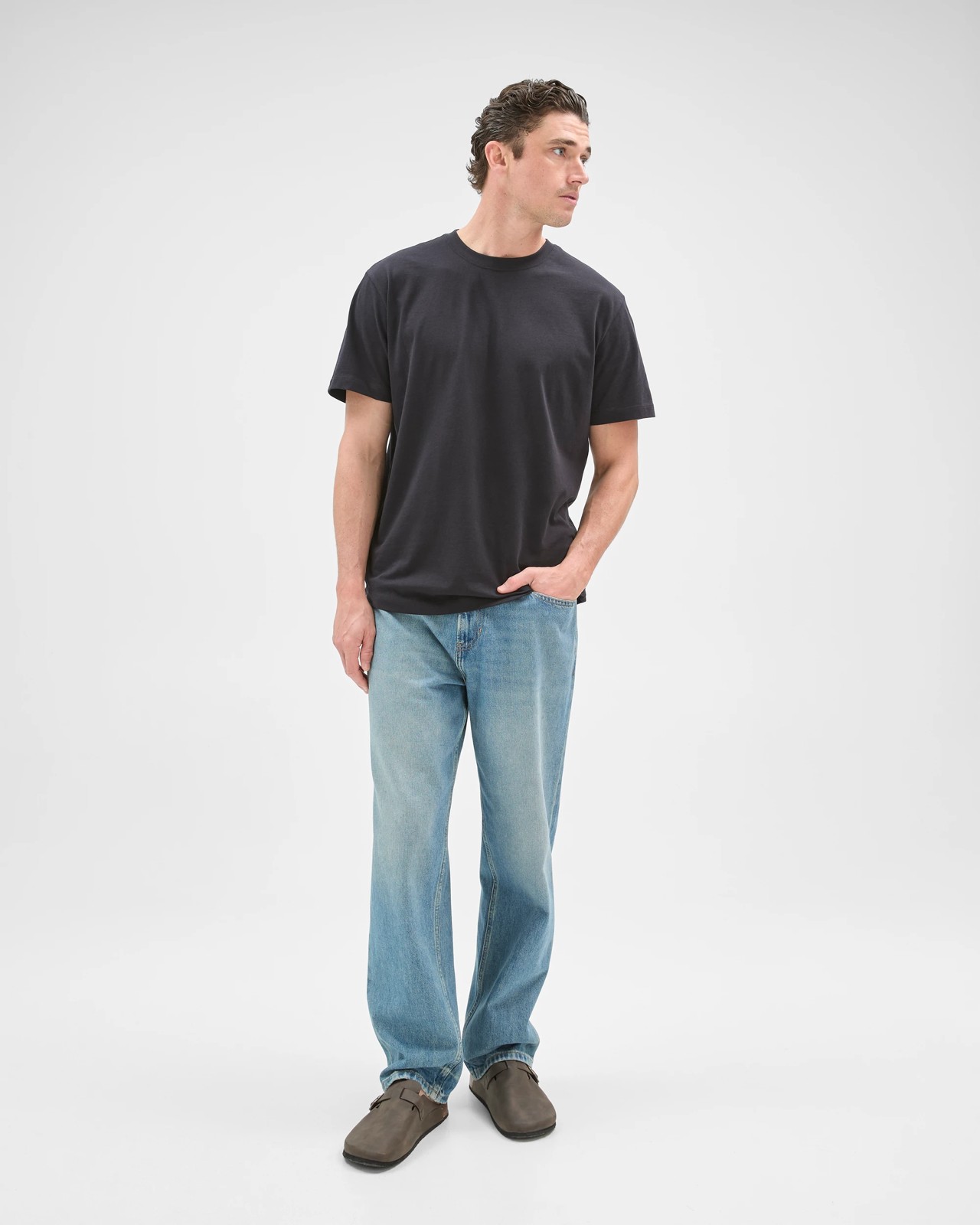 Australian Cotton Curved Hem T-Shirt - Black 4 of 6
