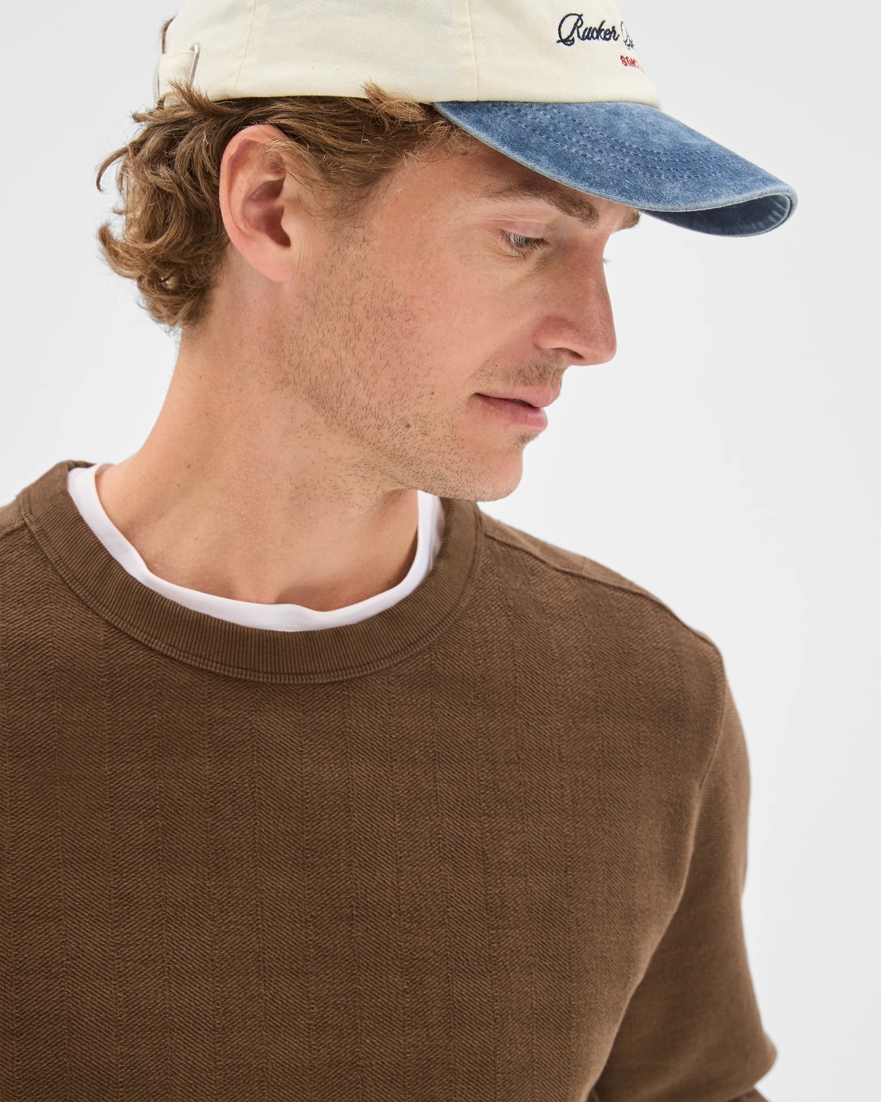 Australian Cotton Herringbone Long Sleeve Crew Neck Fleece Top - Chocolate 4 of 6