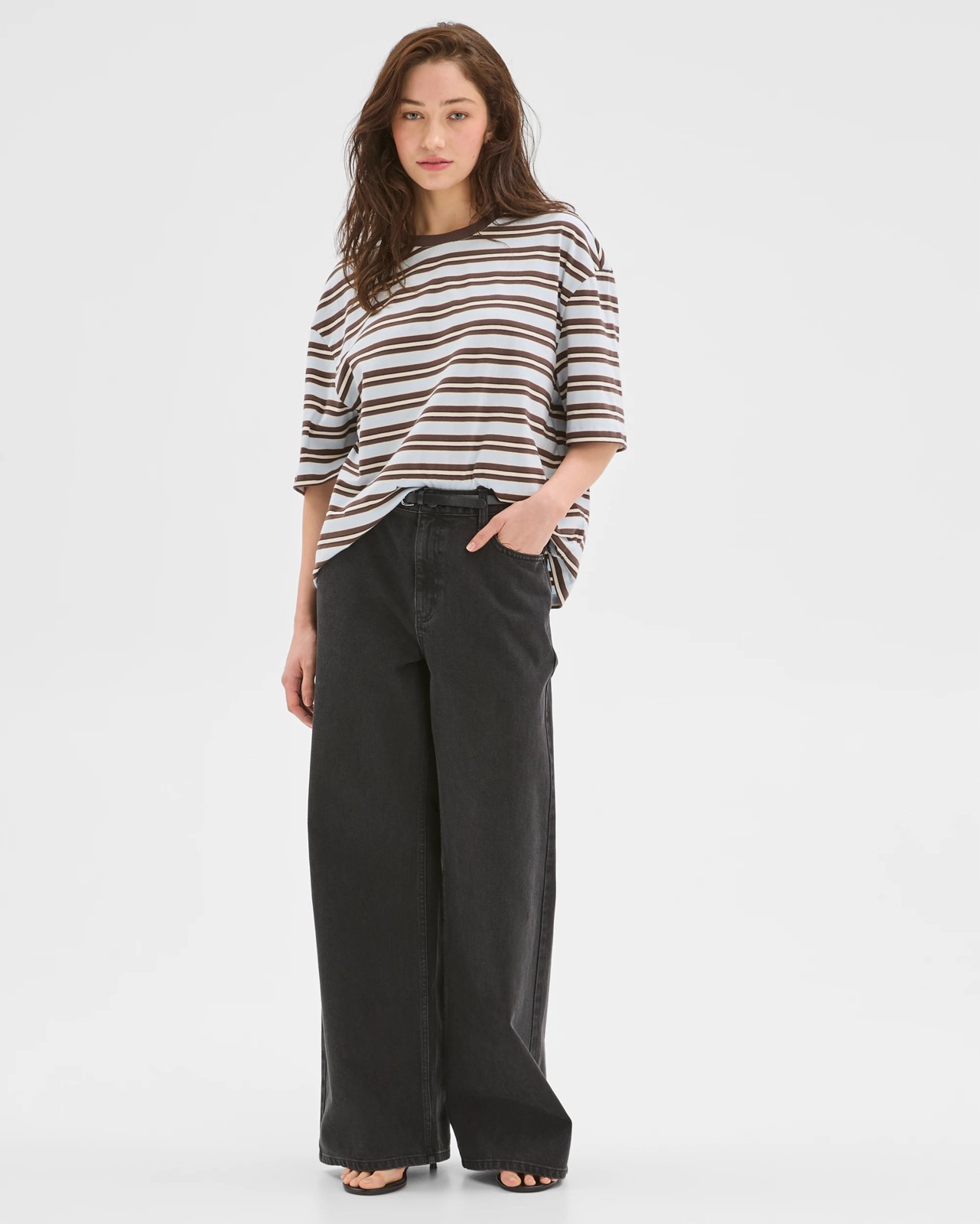 Lily Loves Australian Cotton Striped Retro T-Shirt - Blue/Brown Stripe 2 of 5