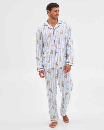 Family Matching Australian Cotton Easter Mens Pyjama Set - Bunny Stripe