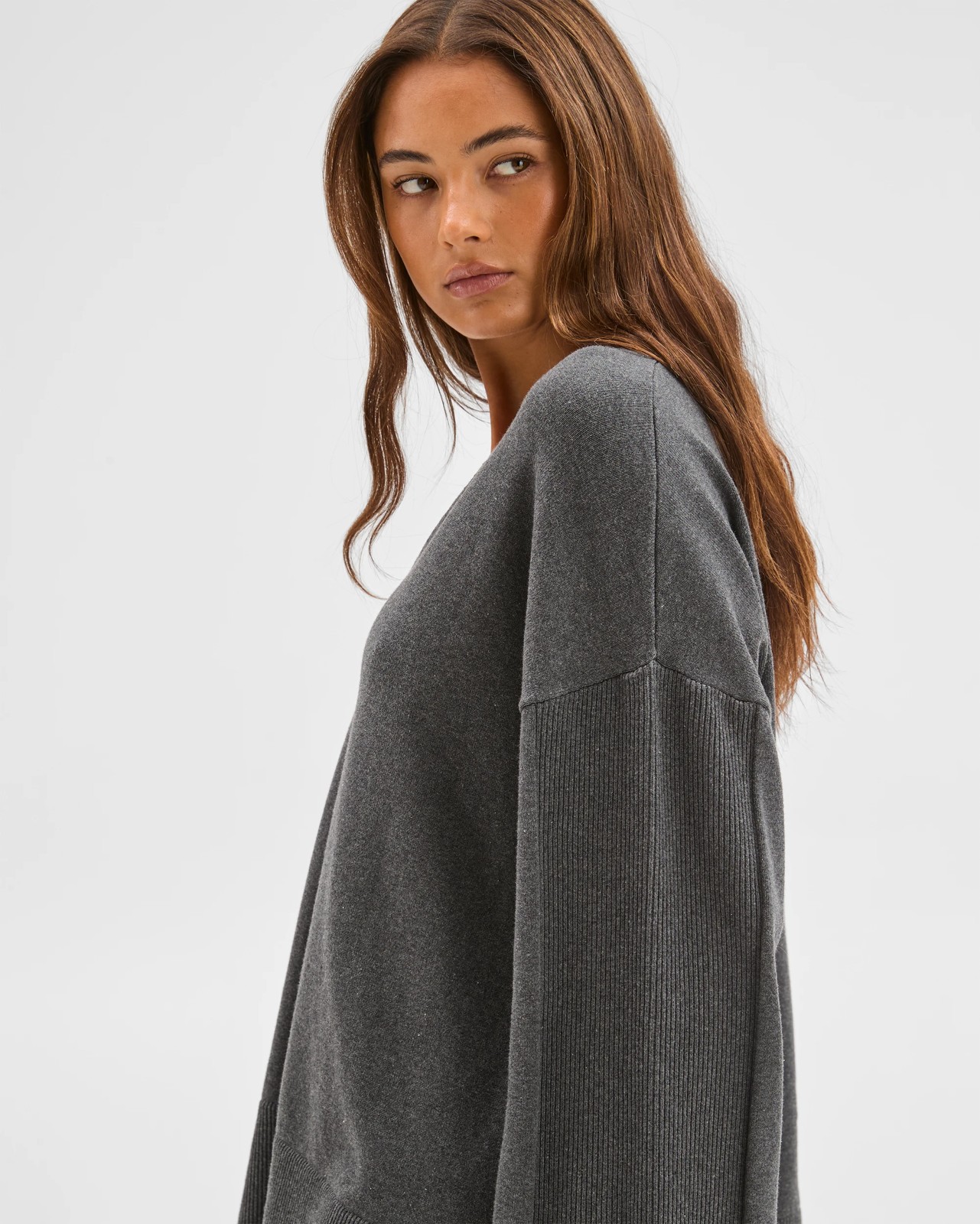 Lily Loves Australian Cotton Blend Longline Knit Top  - Shadow Marle 6 of 6