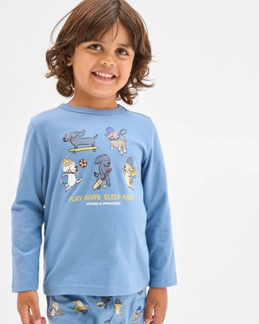 Australian Cotton Blend Younger Boys Knit Pyjama Set