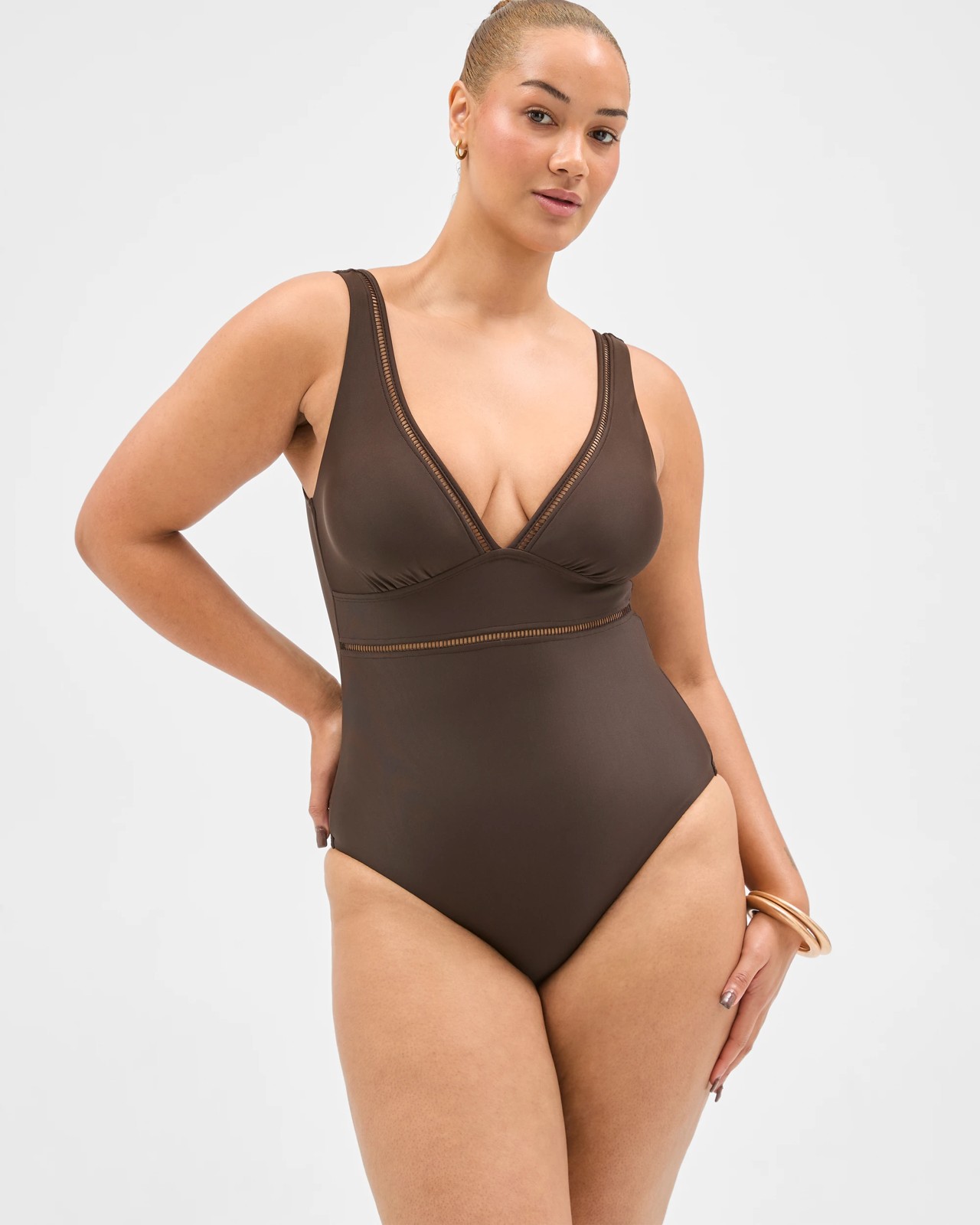Shape Your Body Resort Ladder Trim One Piece Swimsuit - Cocoa 2 of 5