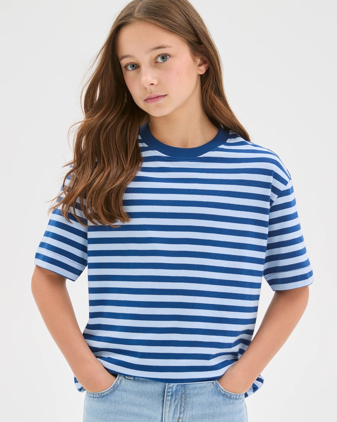 Organic Cotton Heavyweight Oversized T-Shirt - Blue / Stripe 2 of 6